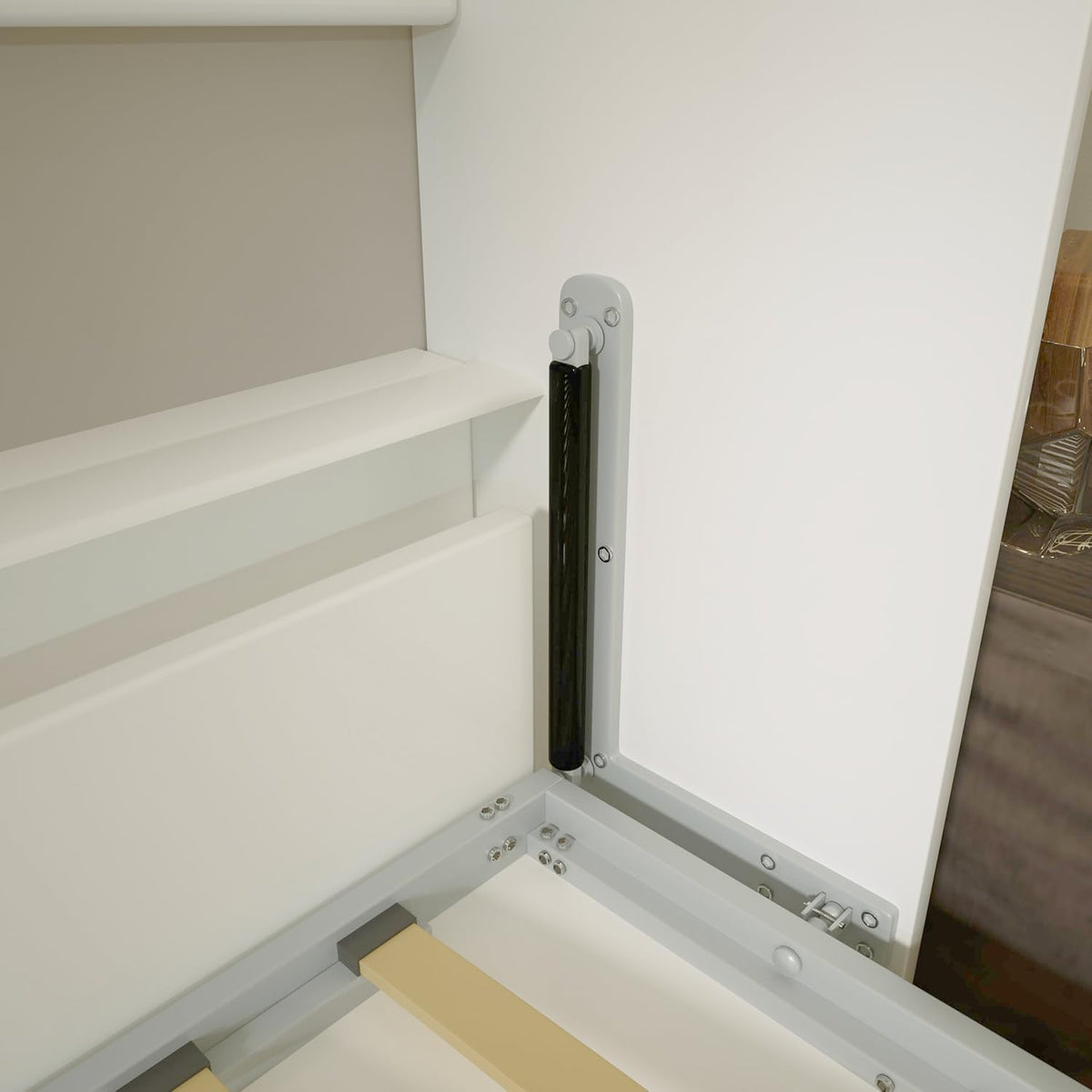 White Twin Size Wall Bedframe with Six Storage Shelf U8709