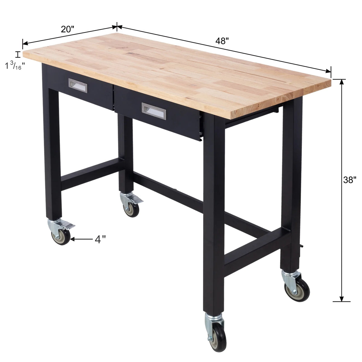 48in Adjustable Bamboo Wood Workbench with Drawer Storage A753279