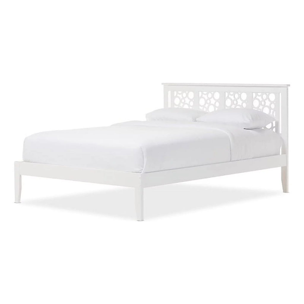 White Queen Size Rubberwood Platform Bed Y29502