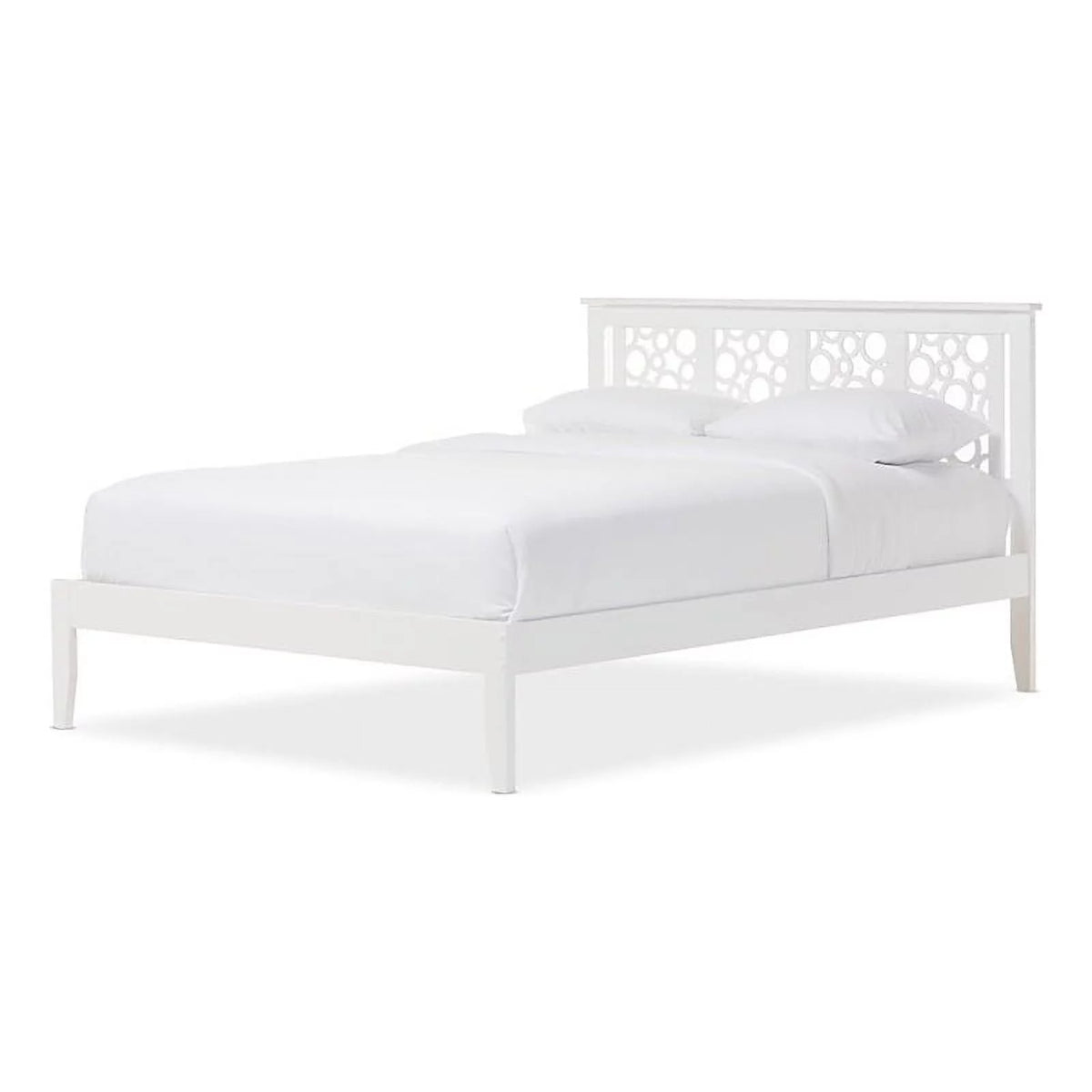 White Queen Size Rubberwood Platform Bed Y29502