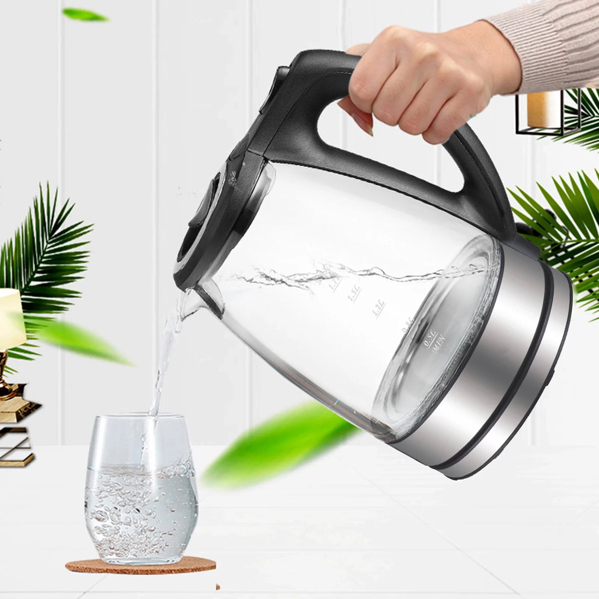 1.7L 1500W Glass Electric Kettle with Auto Shut-Off F27377