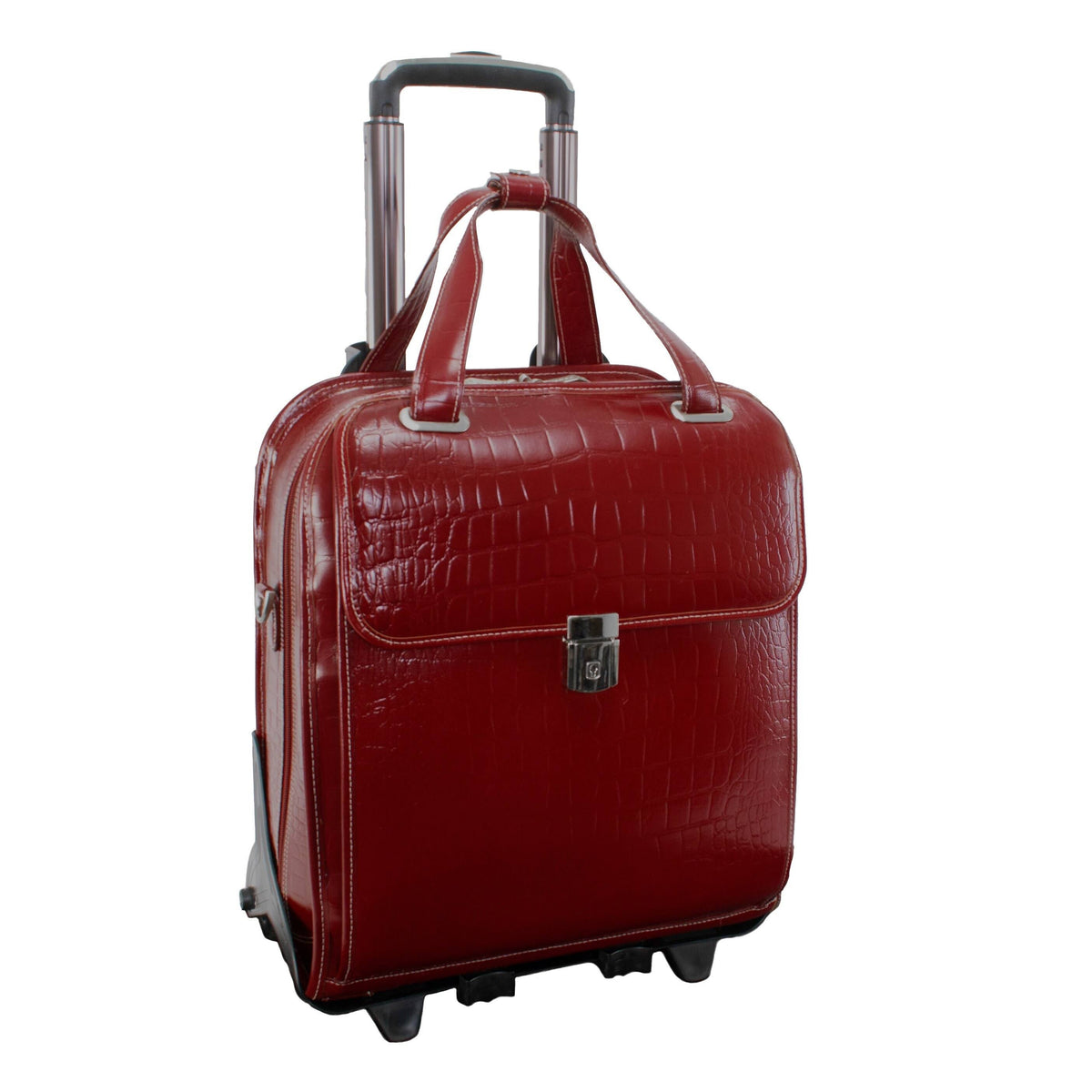 Red Leather Detachable-Wheeled Laptop Case U375