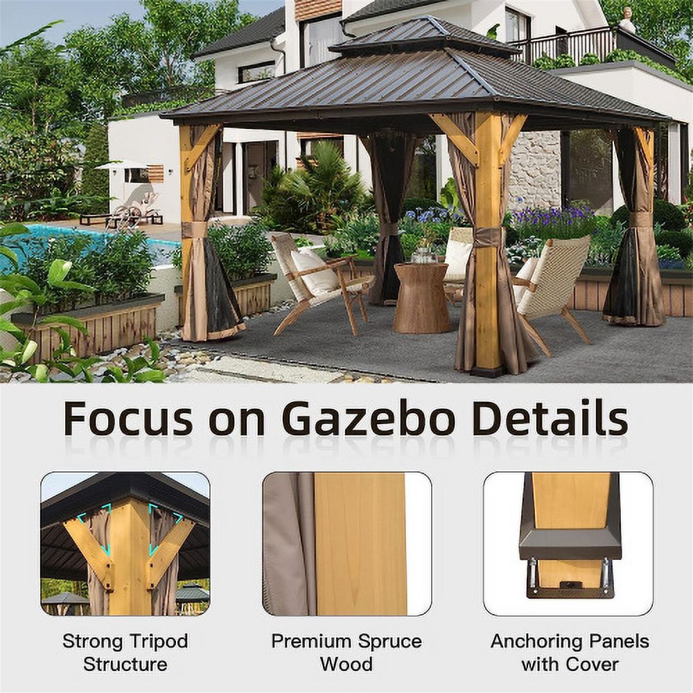 12'x12' Hardtop Gazebo with Galvanized Steel Double Roof and Curtains E3727