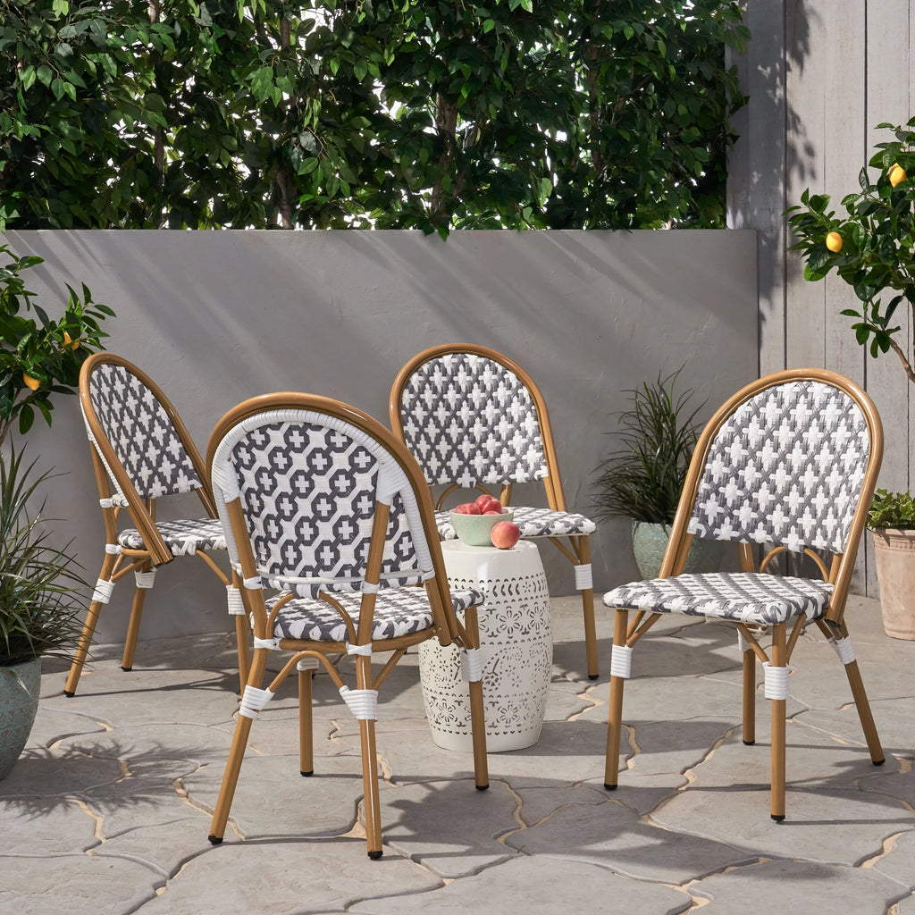 Set of 4 Gray White Bamboo Finish Outdoor Bistro Chair C538922