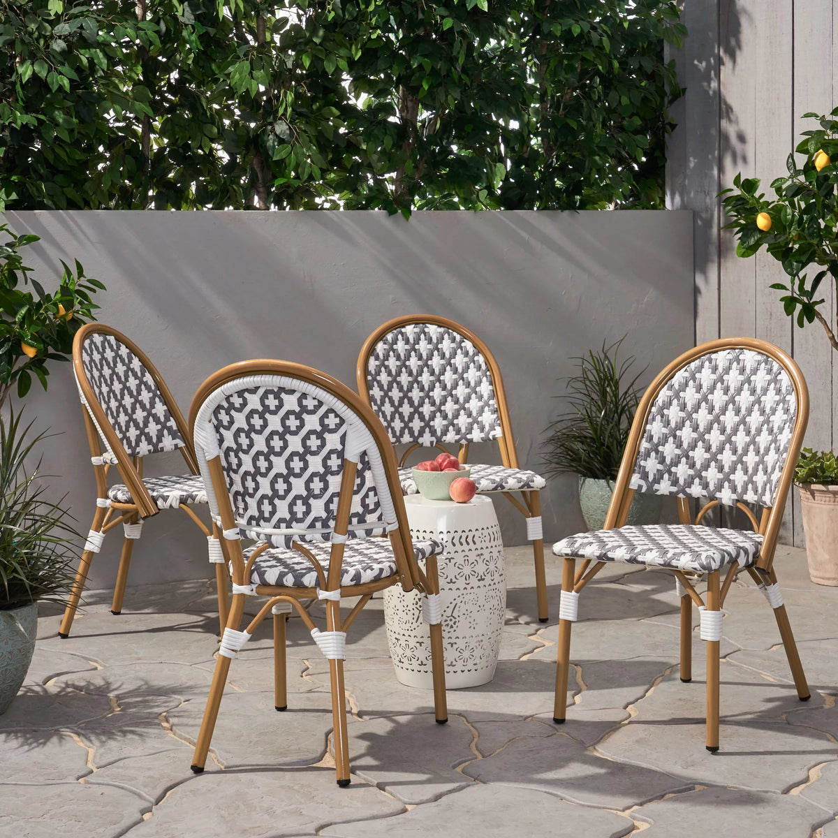 Set of 4 Gray White Bamboo Finish Outdoor Bistro Chair C538922