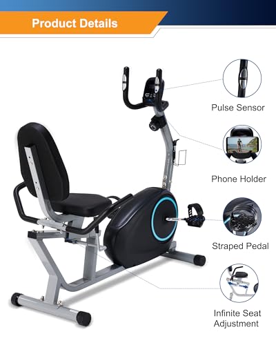 Recumbent Exercise Bike with 400LB Weight Capacity, Pulse Sensor, 16-level Resistance, LCD Monitor T87099