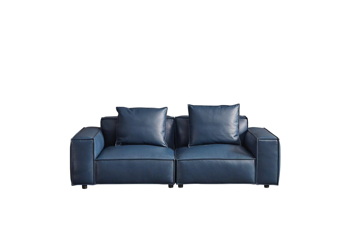 Navy Blue Full Leather Sofa Set 4Pcs G5682