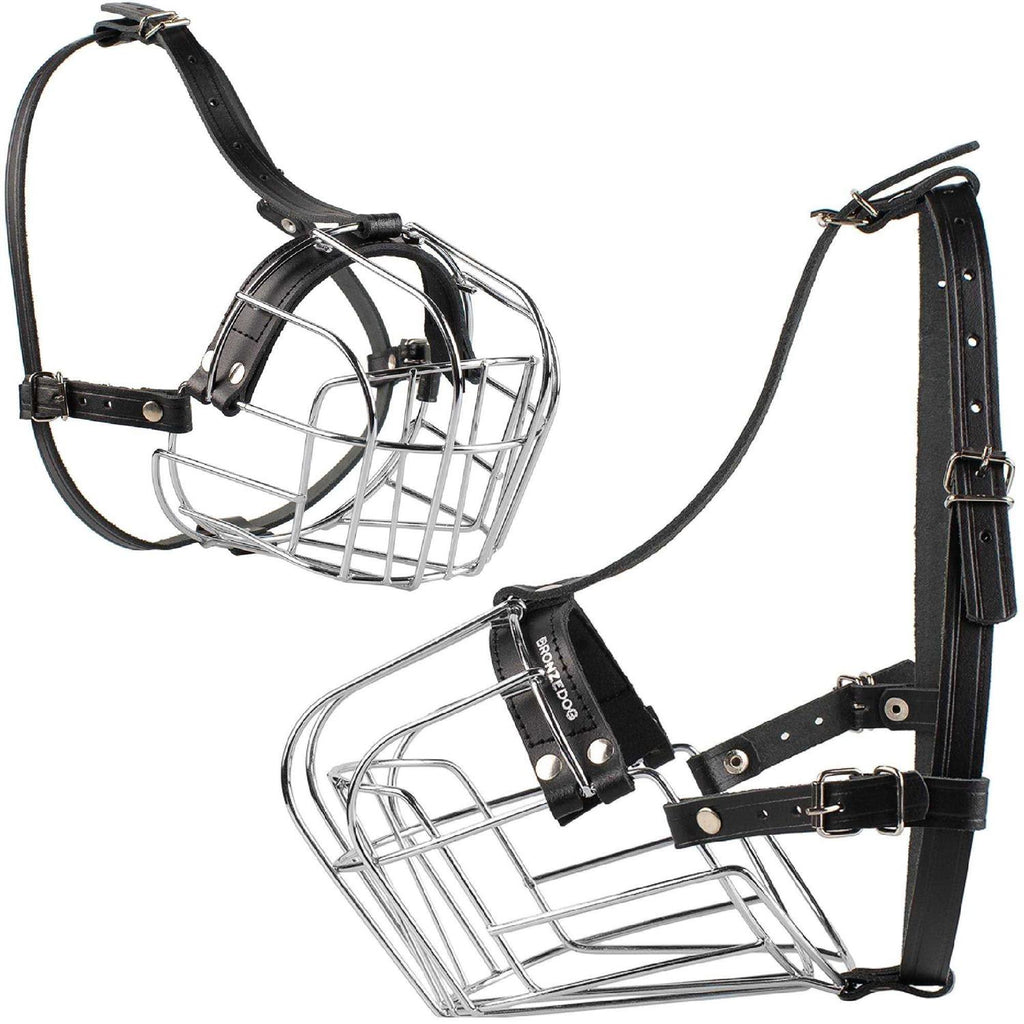 Dog Muzzle Wire Basket Adjustable Leather Straps C548261
