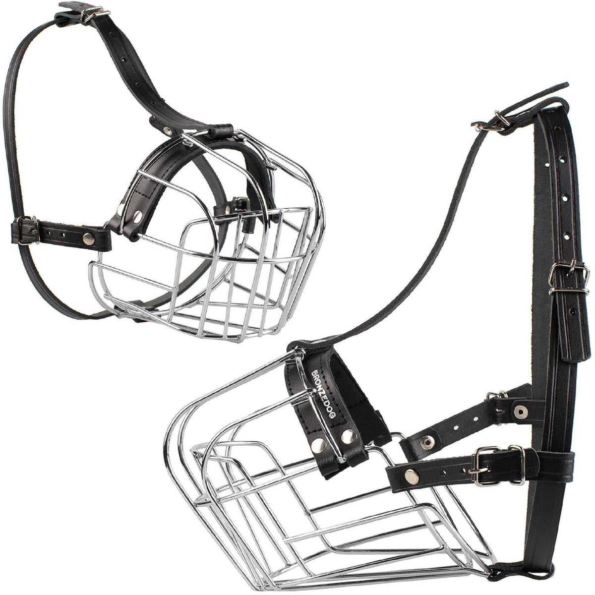 Dog Muzzle Wire Basket Adjustable Leather Straps C548261