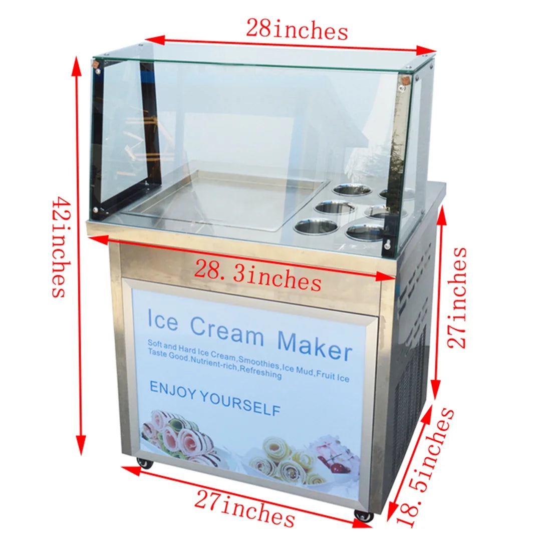 Commercial Fried Yogurt Machine with Dust Cover & 6 Buckets O48831