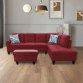 Red 3PC Flannelette Sectional Sofa with Ottoman V9985