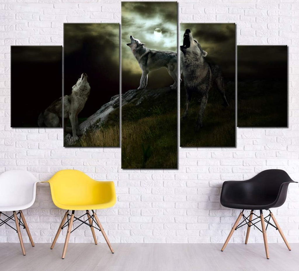 5 Piece Black Canvas Wall Art Safari Artwork Framed Ready to Hang Posters and Prints C3757
