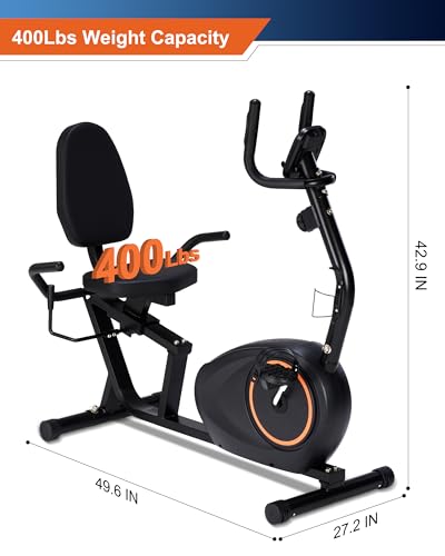 Recumbent Exercise Bike with 400LB Weight Capacity, Pulse Sensor, 16-level Resistance, LCD Monitor T87099