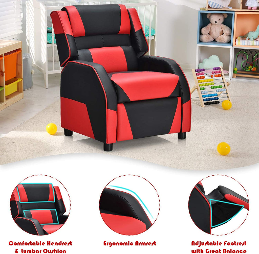 Red Ergonomic Leather Recliner Chair for Children U434513