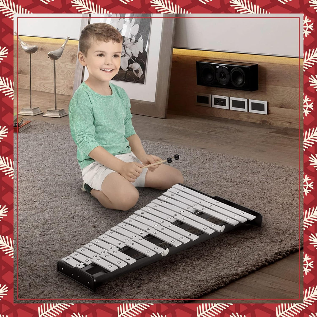 32 Note Glockenspiel Xylophone Bell Kit with 8 Inch Drum Practice Pad, Stand, Carrying Bag H5753