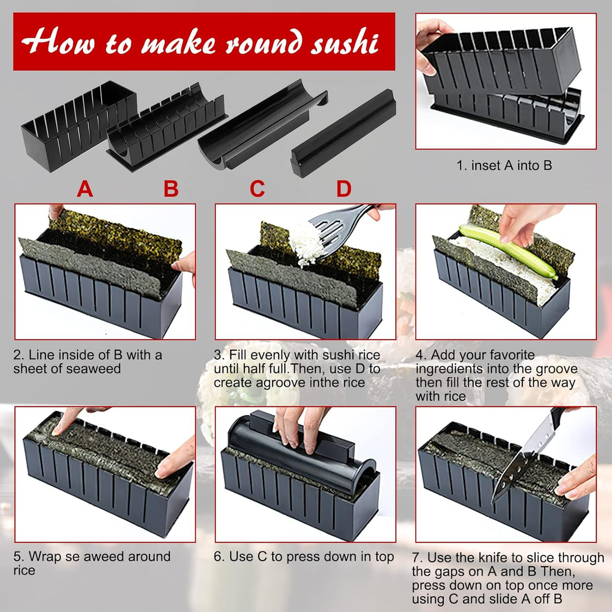 Sushi Making Kit with Bamboo Mats and Sushi Rice Roll Mold Shapes X92128