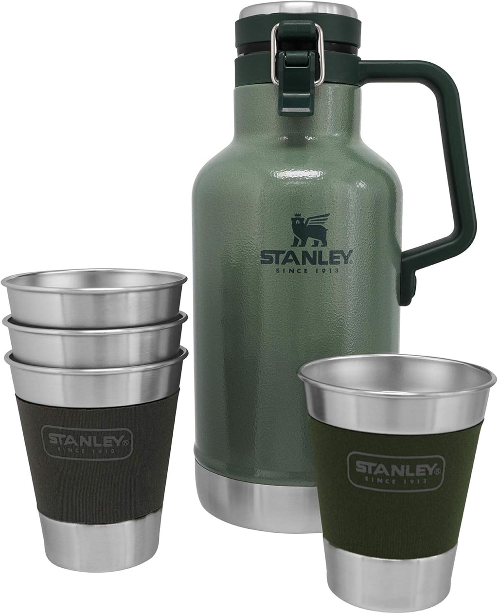 64oz Stainless Steel Vacuum Insulated Beer Growler with 4 Metal Tumblers G388929