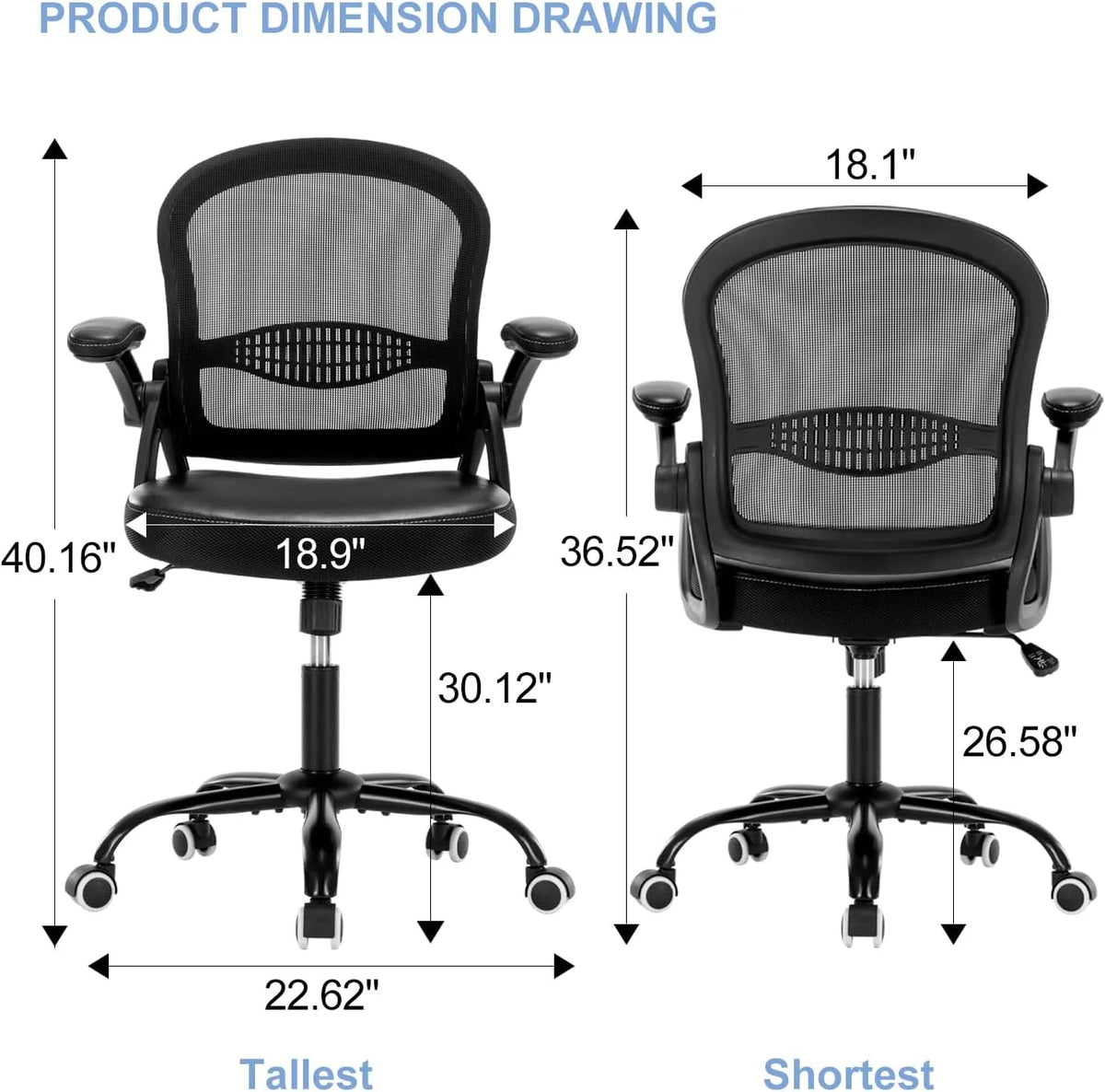Black Ergonomic Mesh Office Chair with Flip-up Armrests L998031