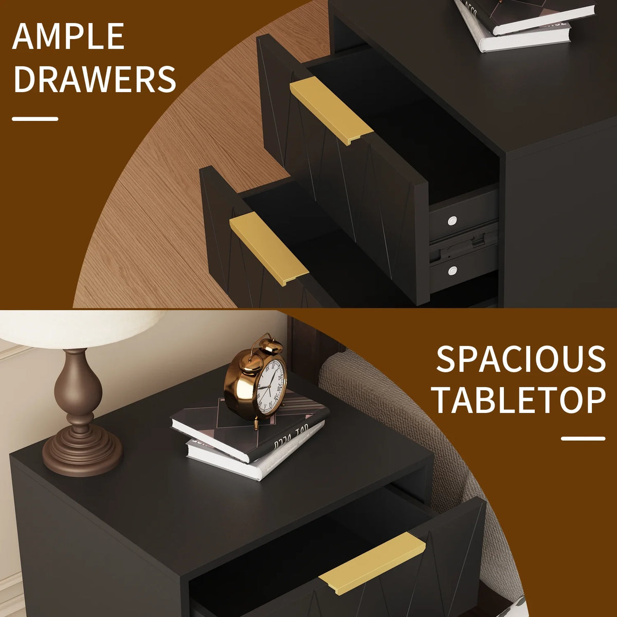 Black 2 Drawer Nightstand Bedside Table with Storage G519