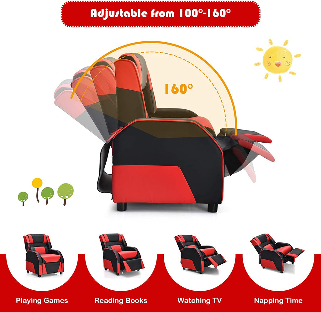 Red Ergonomic Leather Recliner Chair for Children U434513