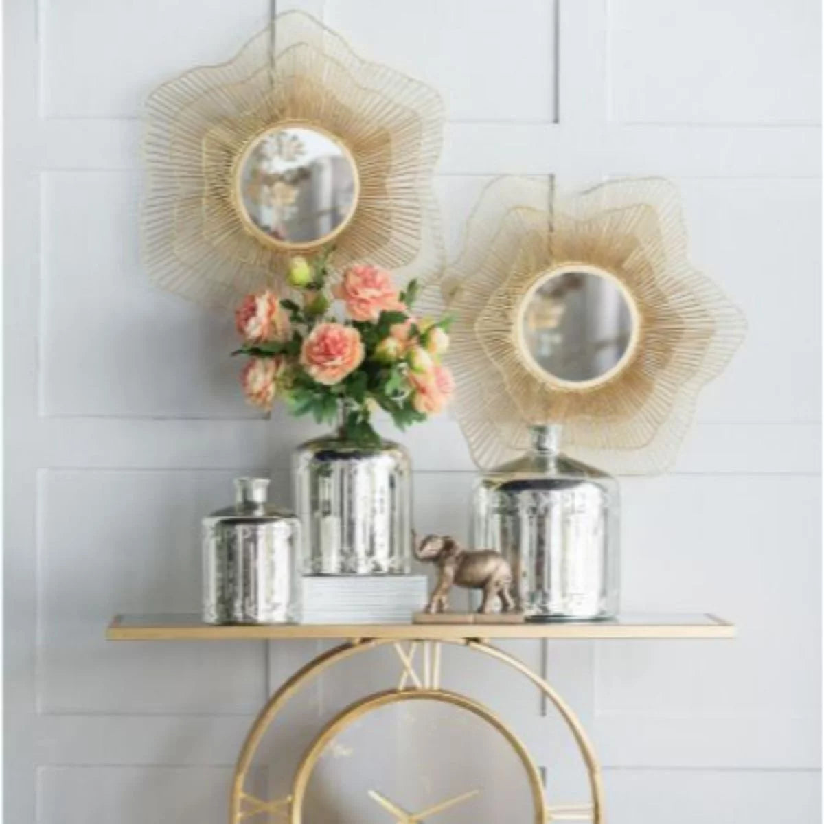 27" Brown Starburst Framed Wall Mirror N879