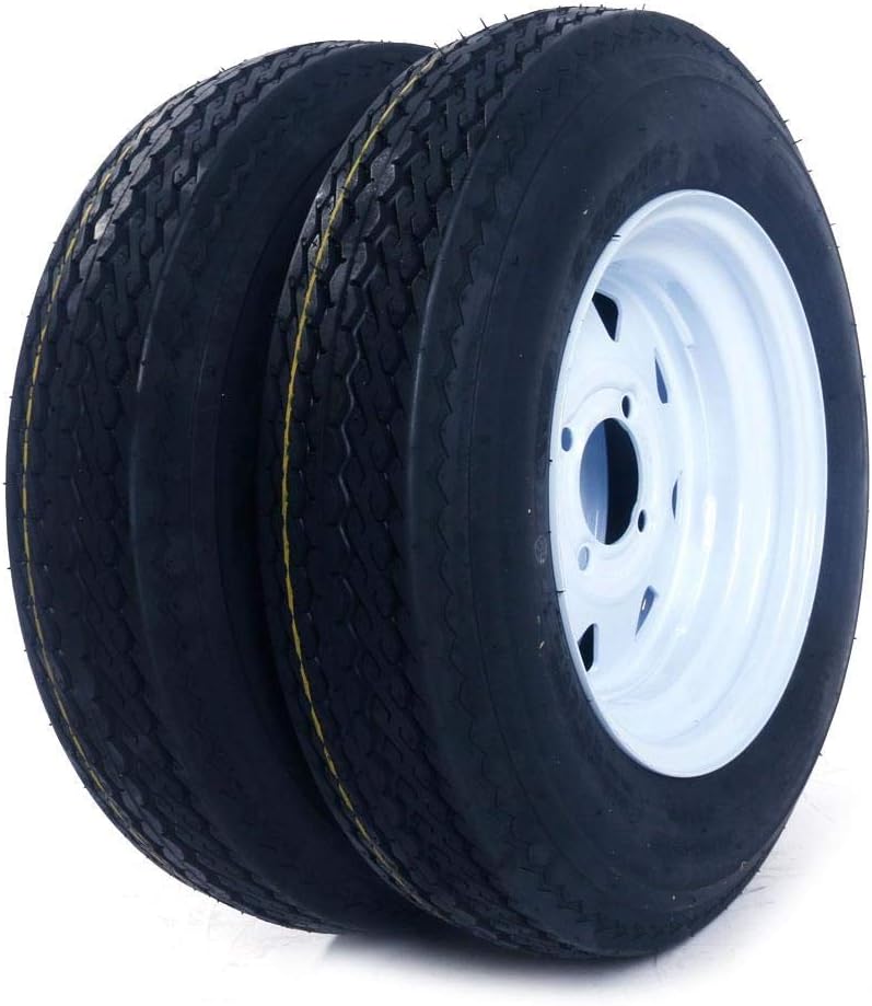 Set of 2 12" Trailer Tires Rims 5.30-12 4 Lug White Spoke Wheel Z2589