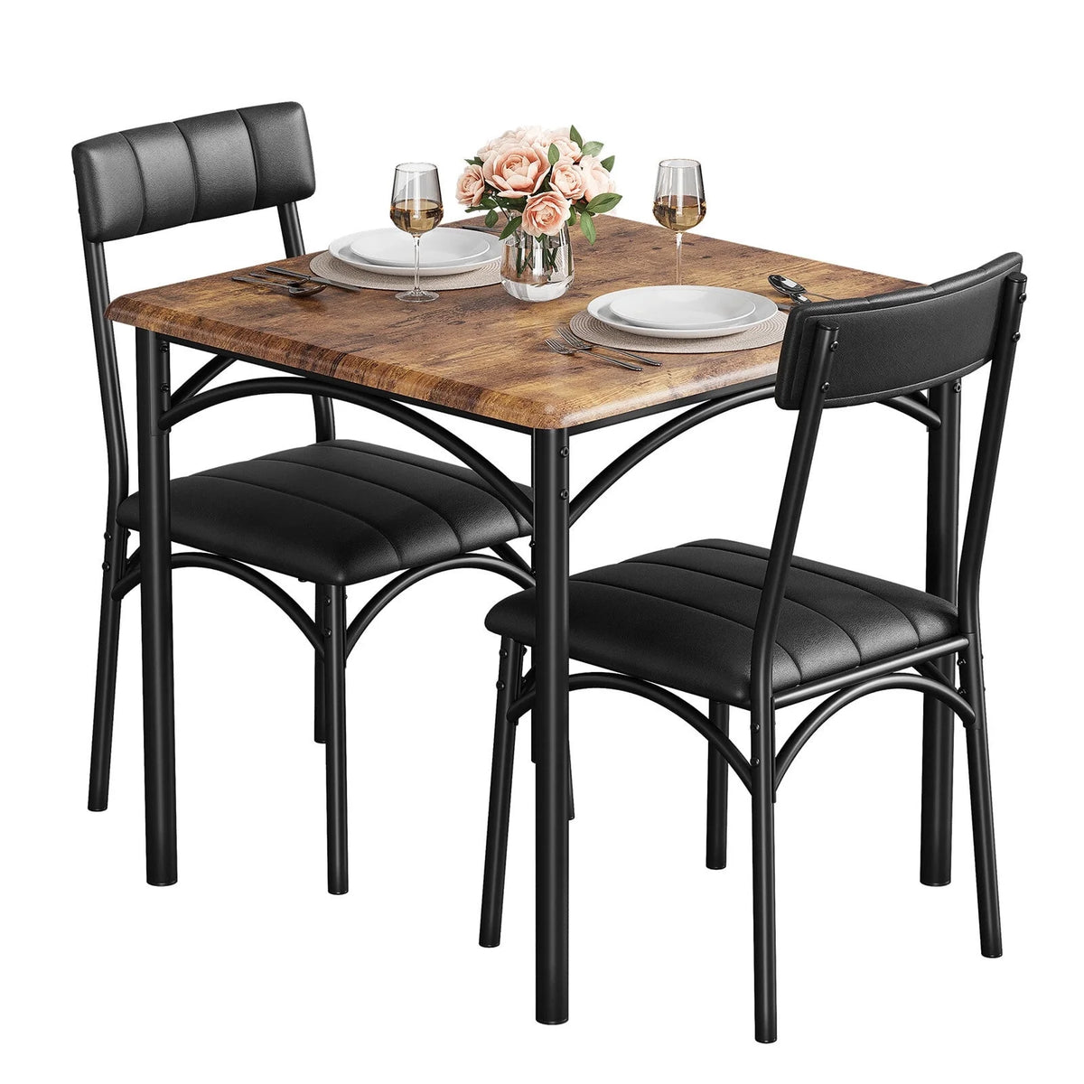 3 Piece Square Dining Table Set with 2 Upholstered Chairs C6516