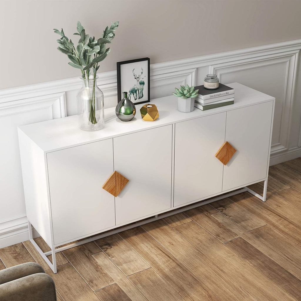 White 2 Door Sideboard with Solid Wood Handles and Metal Legs N402
