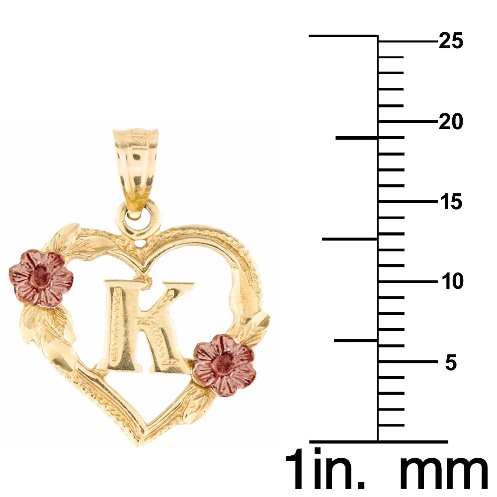 14K Two-Tone Gold Flower and Heart-Shaped Initial Pendant with 16" Chain Necklace H651358