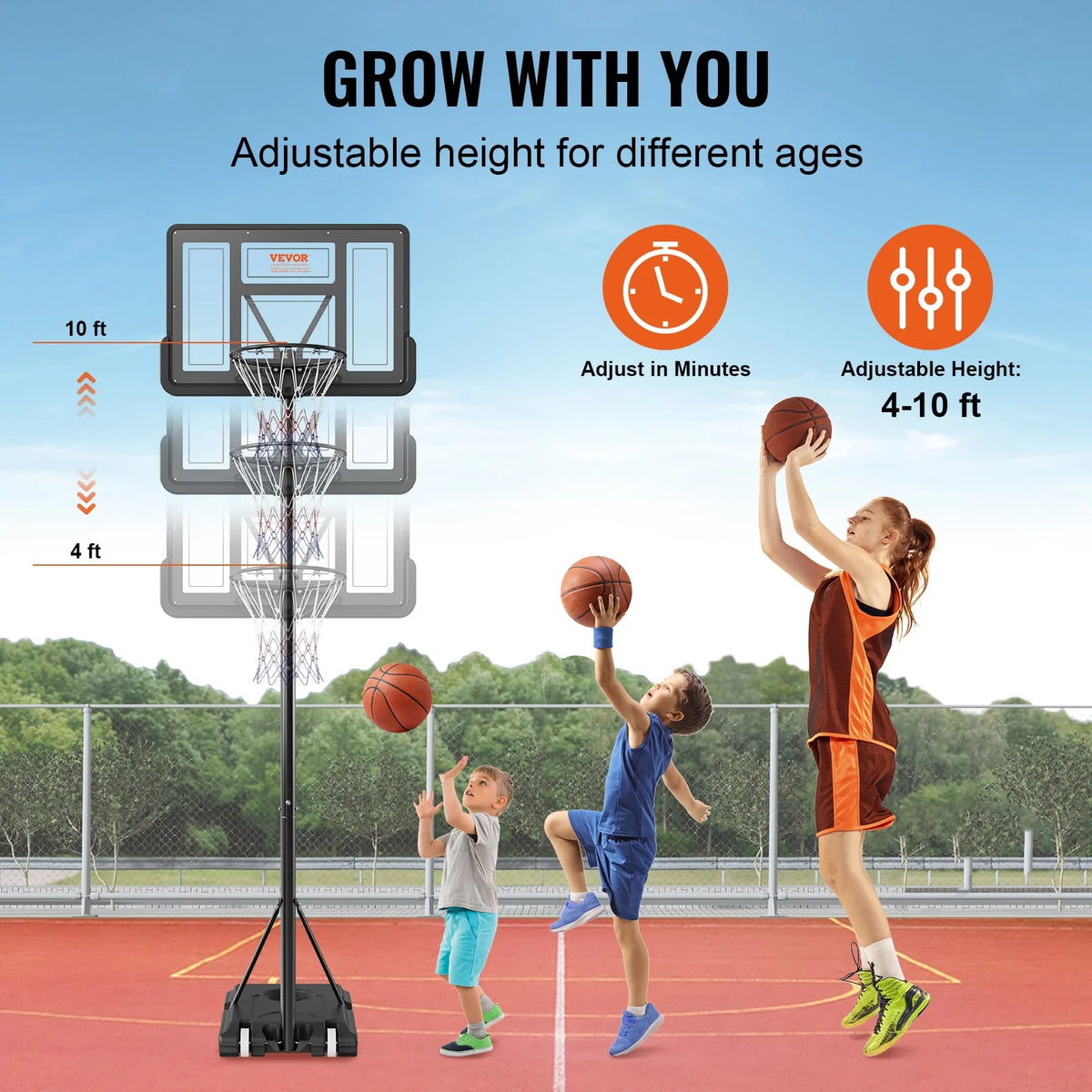 Basketball Hoop Adjustable Height Backboard System L79421