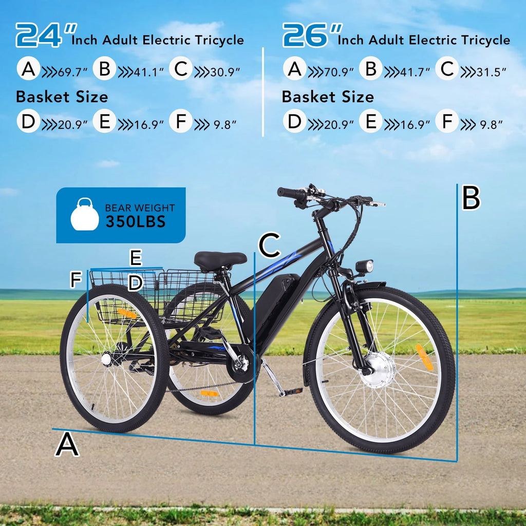 Electric Tricycle 24 7 Speeds 3 Wheels Blue A61291