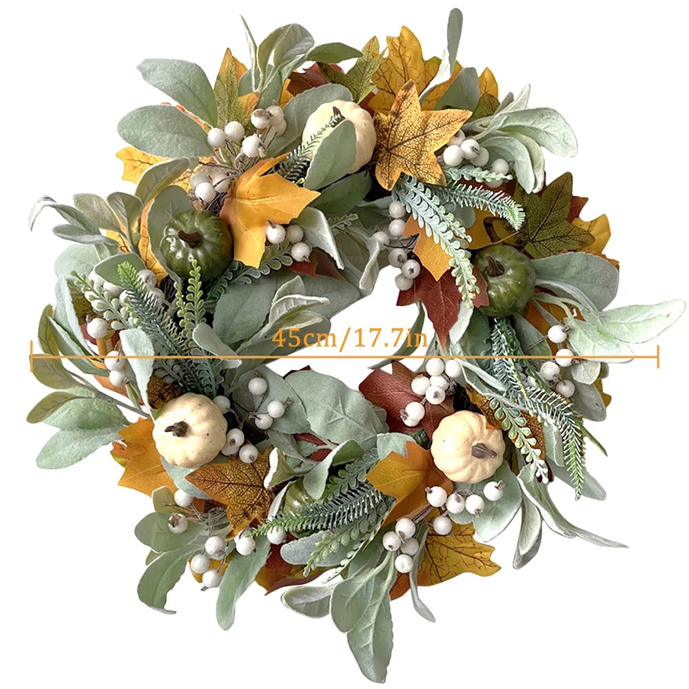17 Inch Autumn Maple Leaf Pumpkin Berry Wreath A636