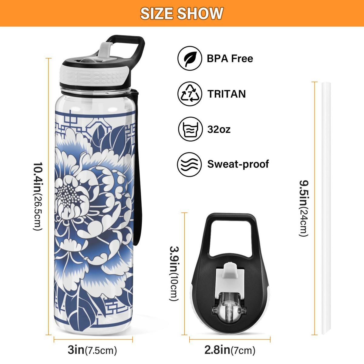 32oz Tritan Clear Water Bottle with Straw K9301