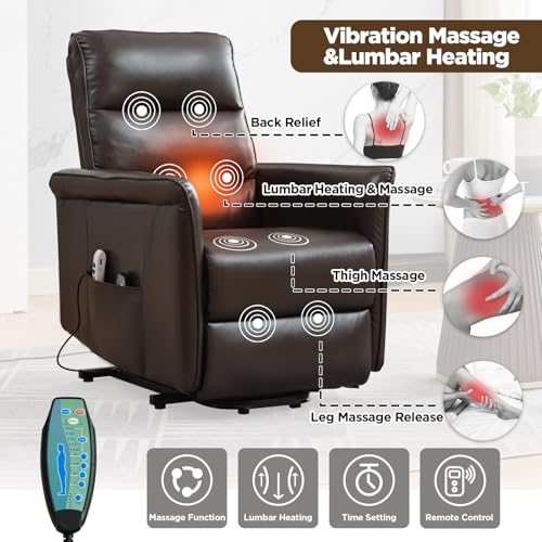 Beige Power Lift Recliner with Vibration and Lumbar Heat Y498320