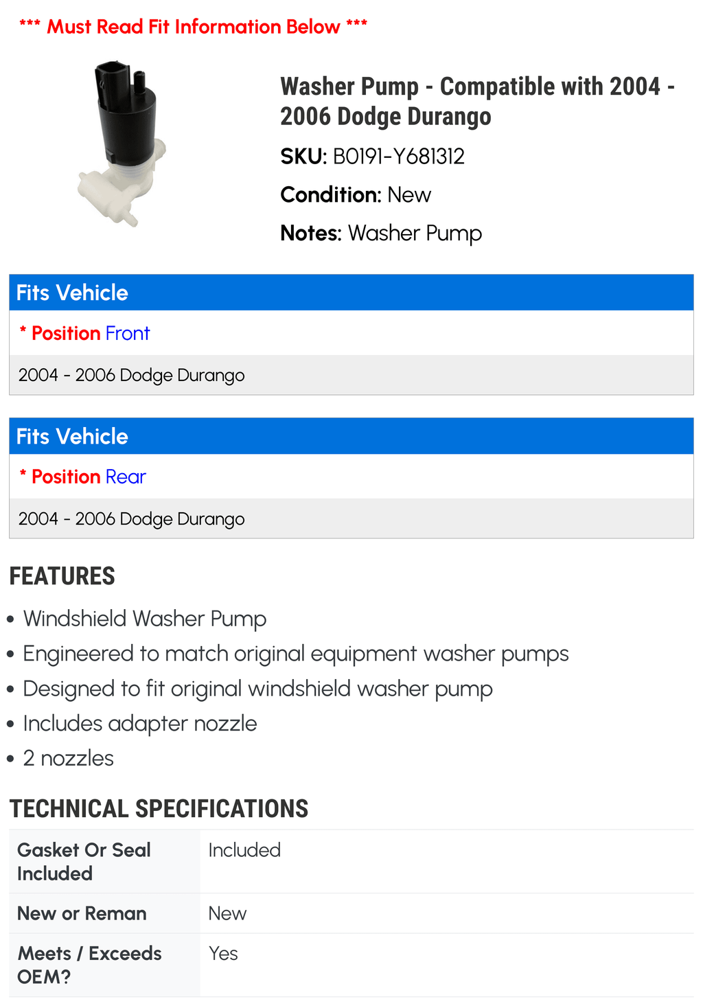 Washer Pump T5357