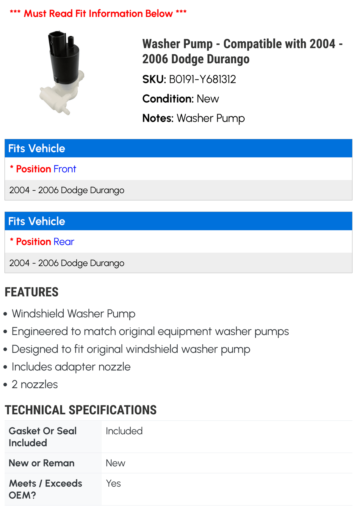 Washer Pump T5357