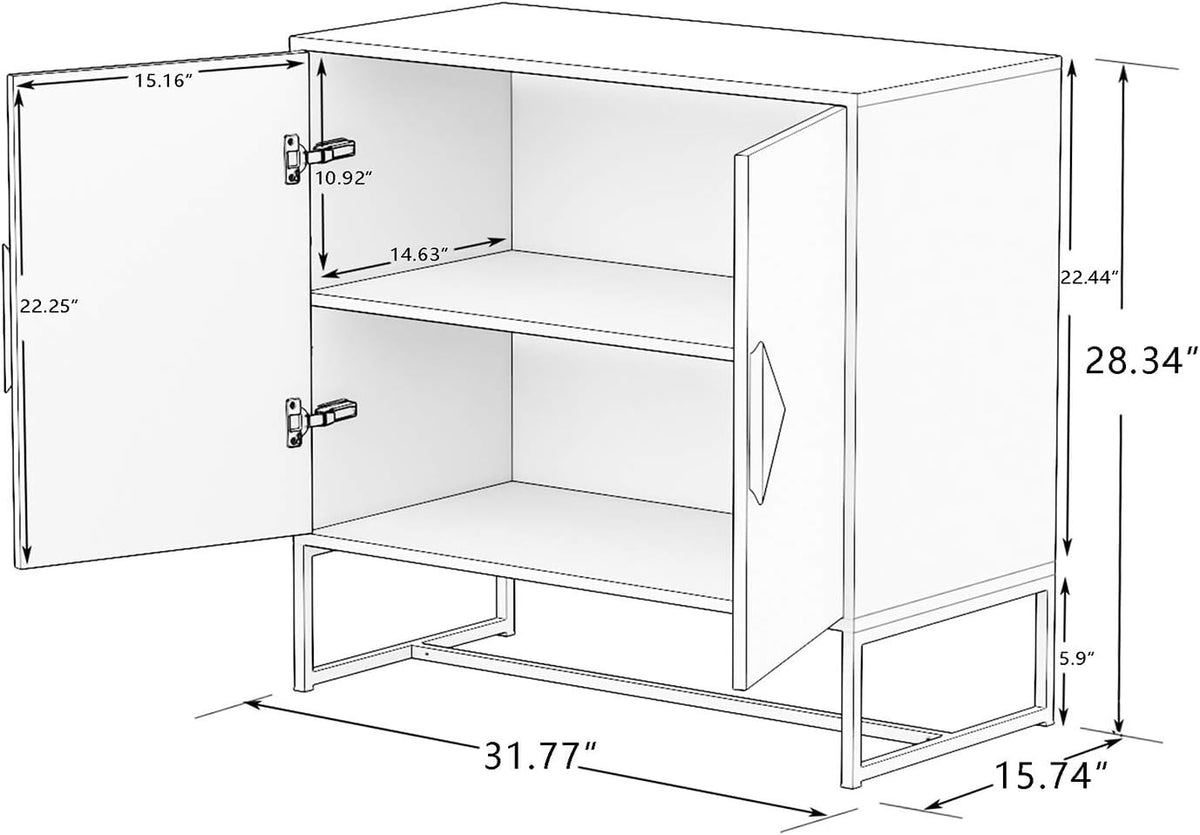 White 2 Door Sideboard with Solid Wood Handles and Metal Legs N402