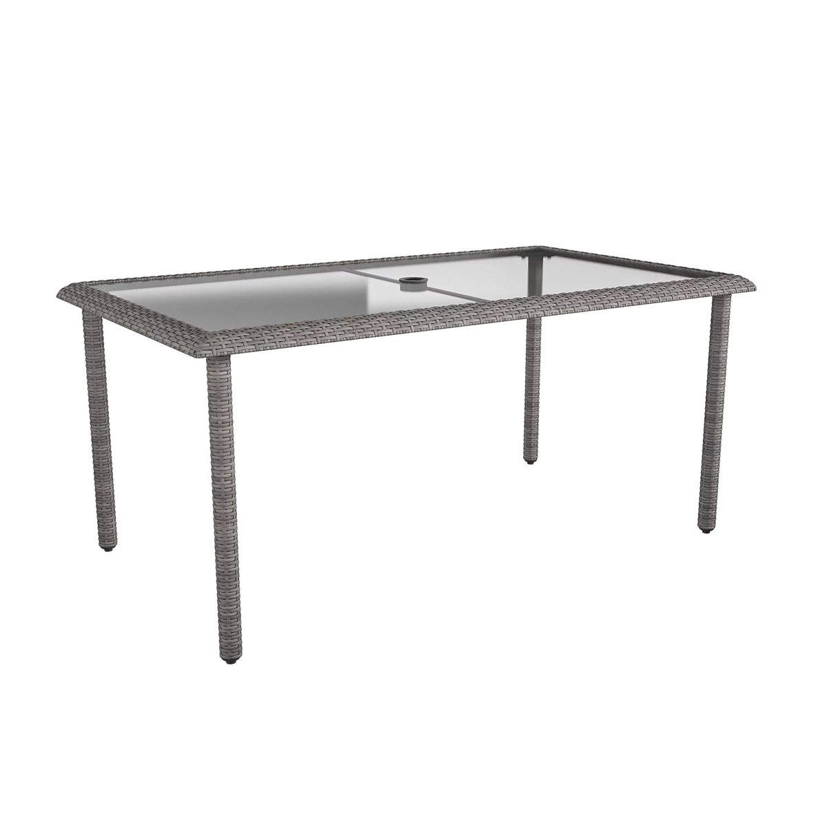 Black Wicker Dining Table with Glass Top and Umbrella Hole J354001