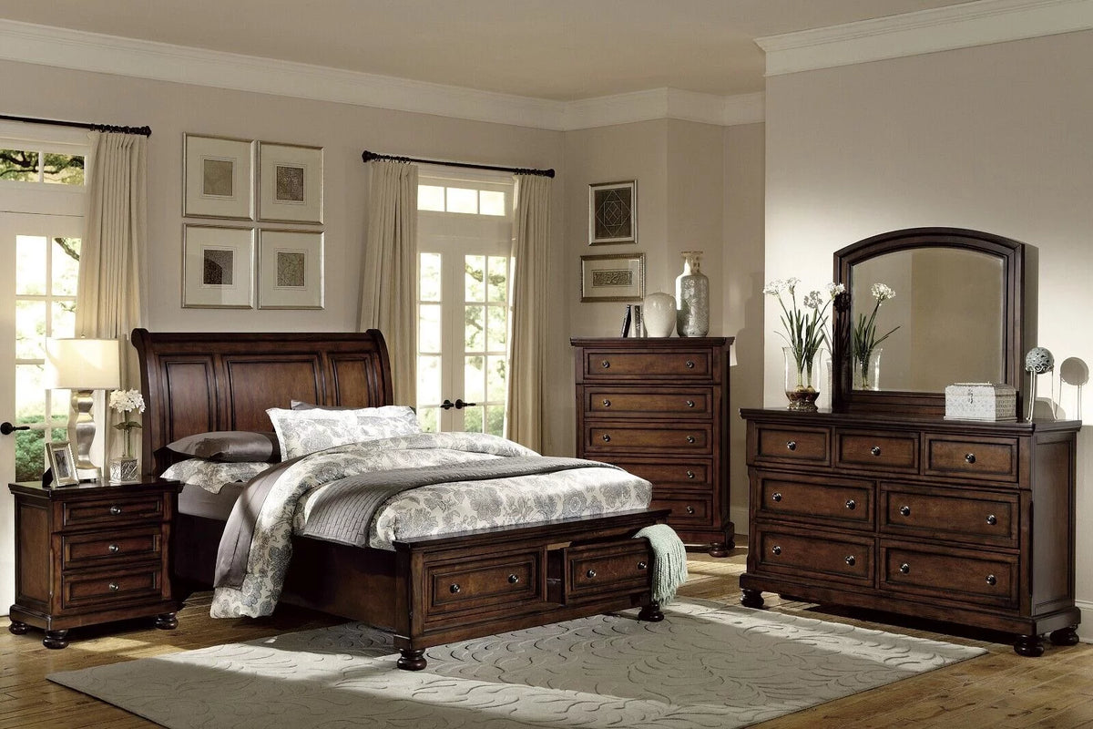 Brown Cherry 5pc Bedroom Set Eastern King Platform Bed O6001