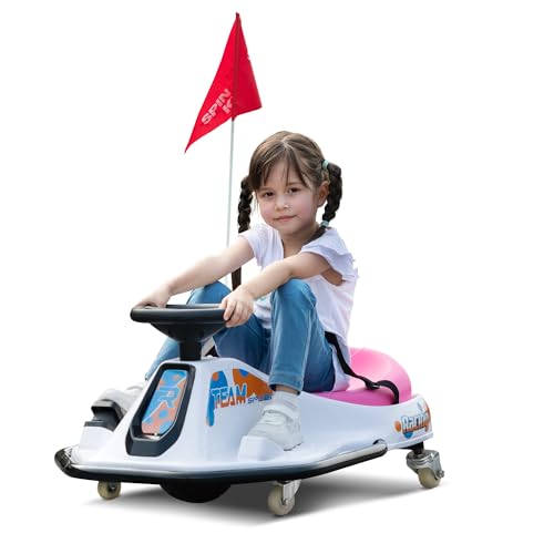 24V Electric Go Kart for Kids, Up to 7.5 mph, Brushless Motor, Pink-White E7834