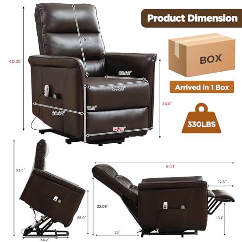 Beige Power Lift Recliner with Vibration and Lumbar Heat Y498320