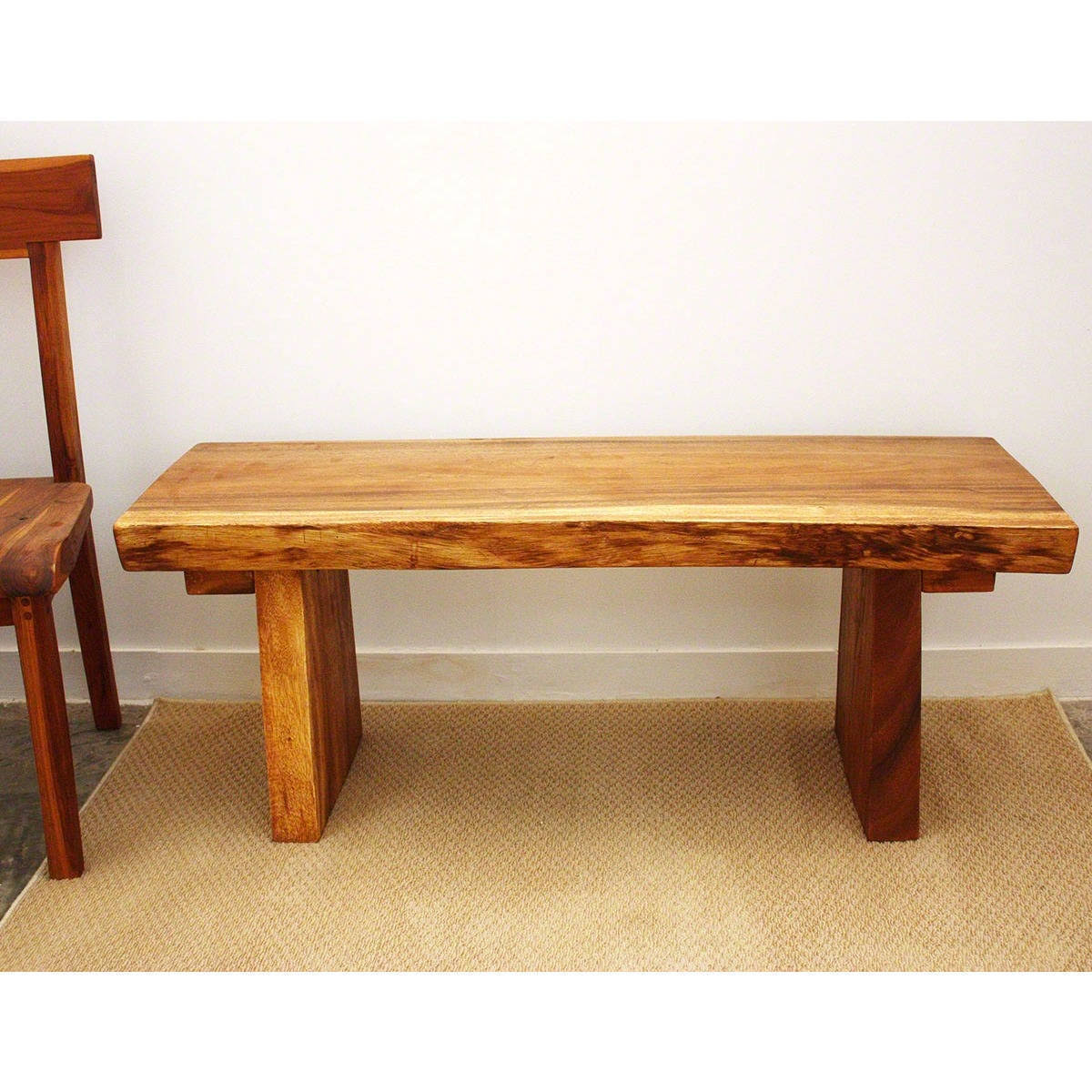Wood Natural Edge Bench 48 in x 18 x 18 in H KD Oak Oil W687