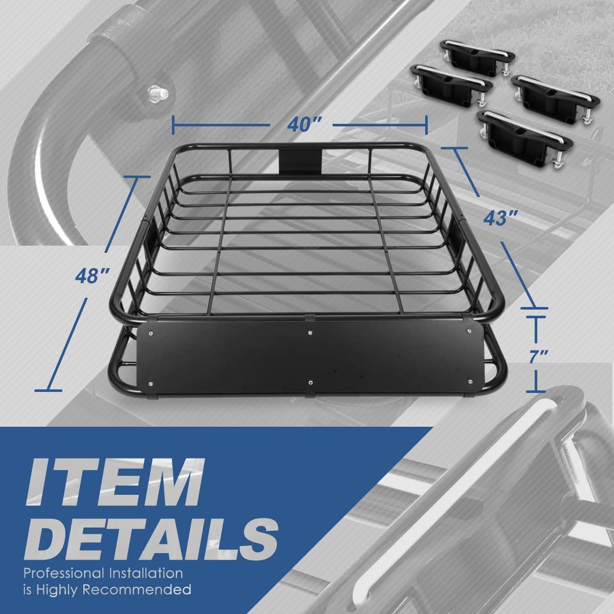 Black Mild Steel Roof Rack Cargo Carrier Basket A294447