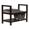 Espresso Wood and Grey Storage Entryway Bench with Shoe Rack S150221
