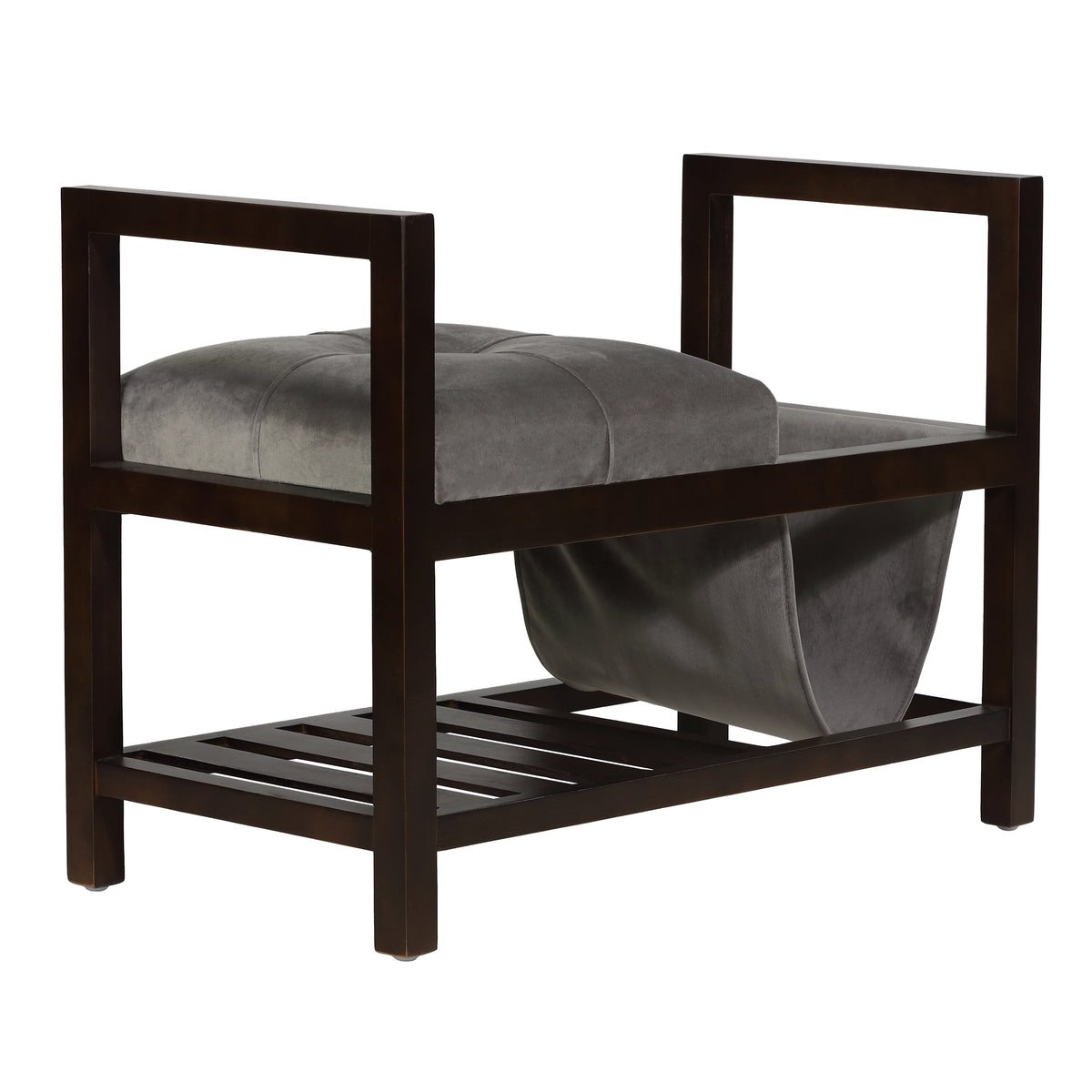 Espresso Wood and Grey Storage Entryway Bench with Shoe Rack S150221