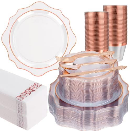 350 PCS Clear and Gold Plastic Plates, 50 Cups, 150 Silverwares, 50 Napkins G207
