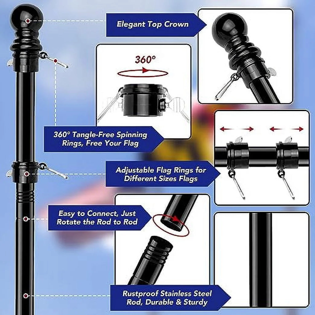Black Wall Mount Flag Pole Kit J96164