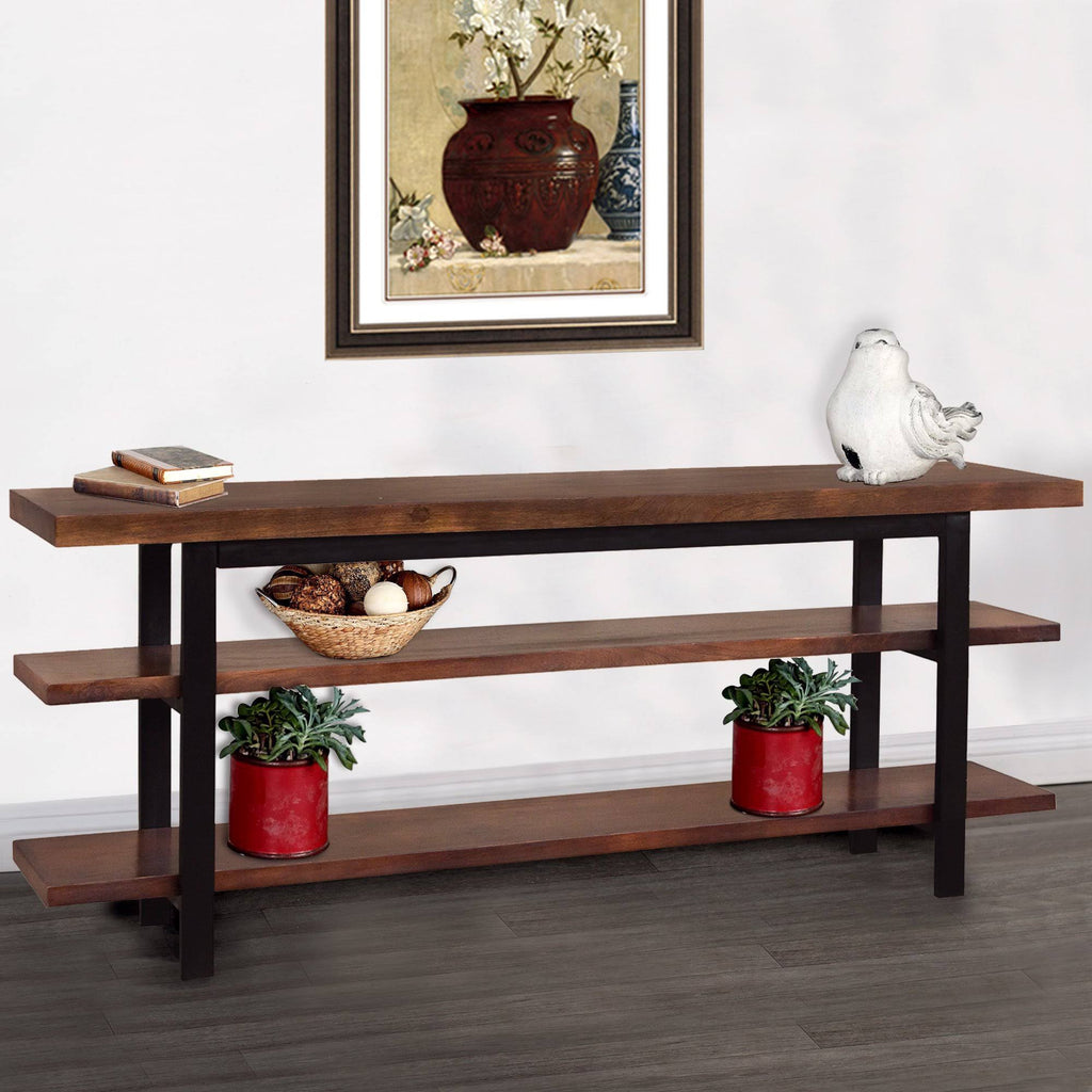 Brown and Black Mango Wood and Iron Console Table with Three Shelves Z81027