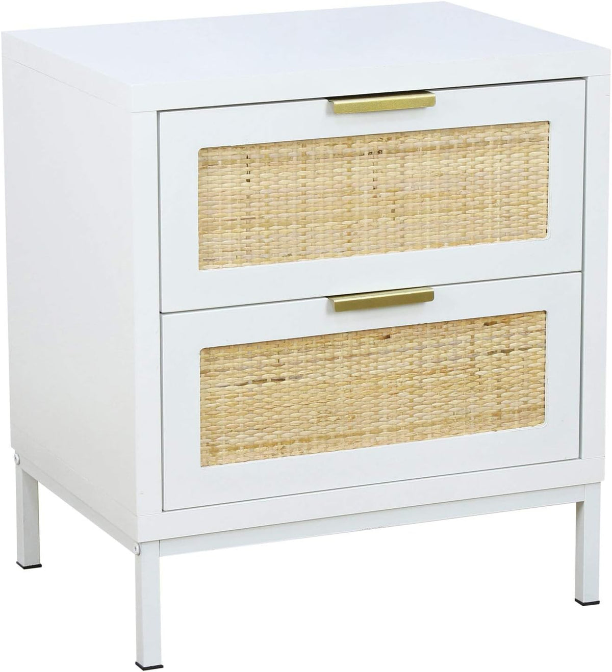 White Natural Rattan 2 Drawer Wood Nightstand R7997