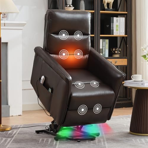 Beige Power Lift Recliner with Vibration and Lumbar Heat Y498320